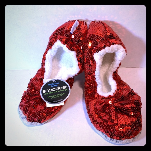 snoozies red sequin slippers